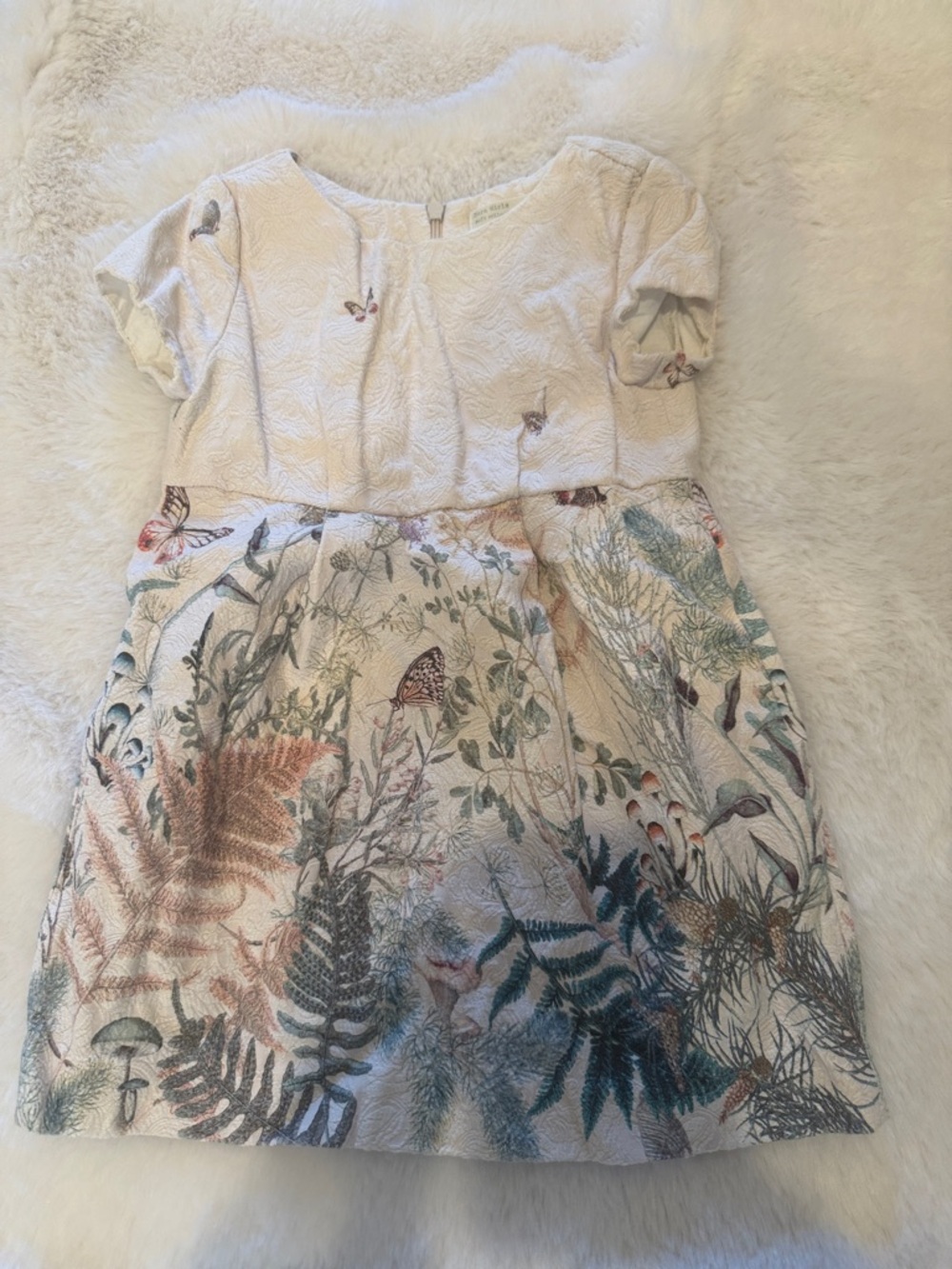 Floral Butterfly Jacquard Kids Dress - Cream Multicolor